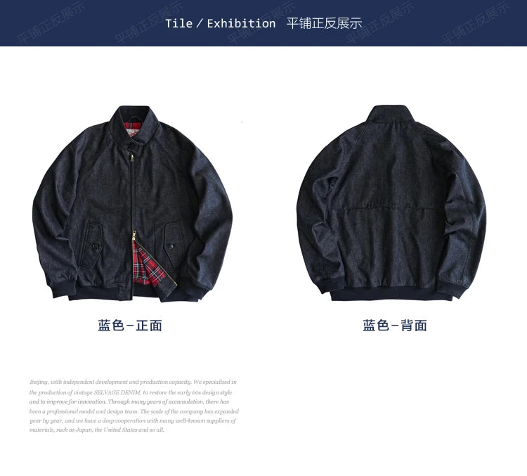 Sauce Zhan  Mens Jacket vintage golf Jacket Denim Jacket for Man Classical Gentleman Work Coats Indigo Regulat Fit