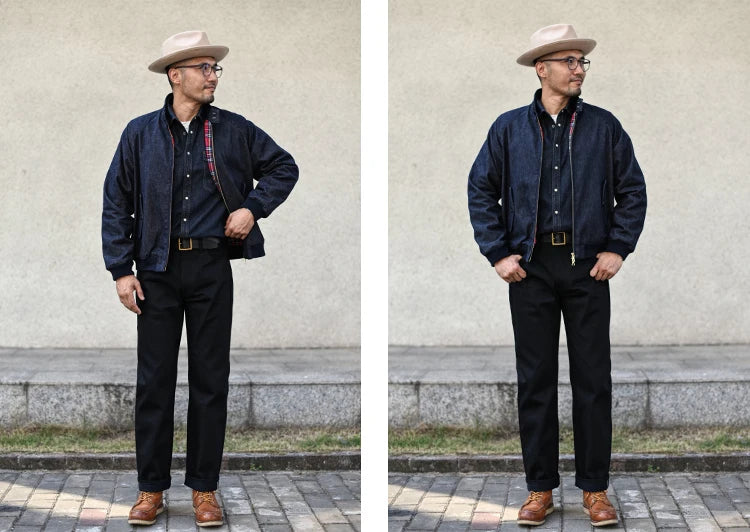 Sauce Zhan  Mens Jacket vintage golf Jacket Denim Jacket for Man Classical Gentleman Work Coats Indigo Regulat Fit